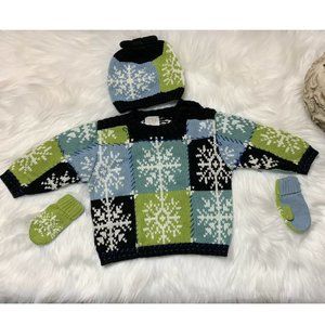 VTG Baby Gap knit sweater hat mittens Set Snowflake Fair Isle Baby Unisex 3-12 M